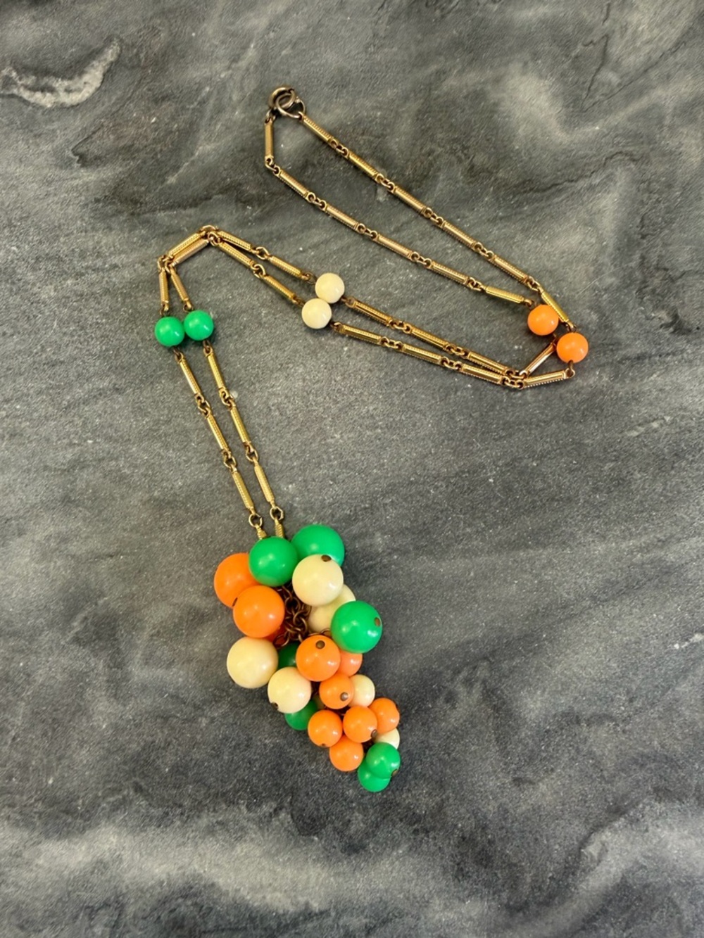 Vintage Colorful Pastel Cluster Bead Pendant Necklace